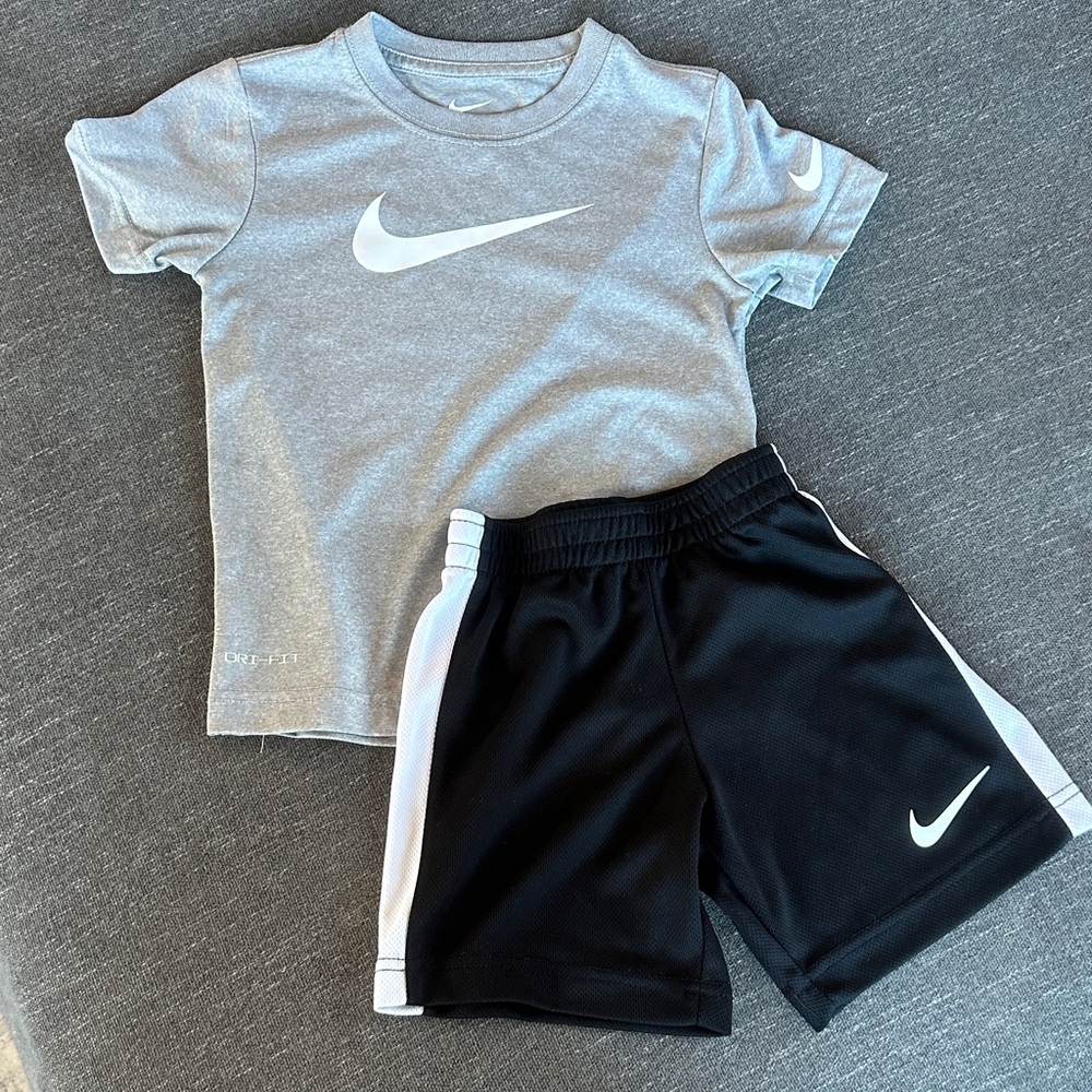 Nike Boys Gray Tee and Black Shorts Combo